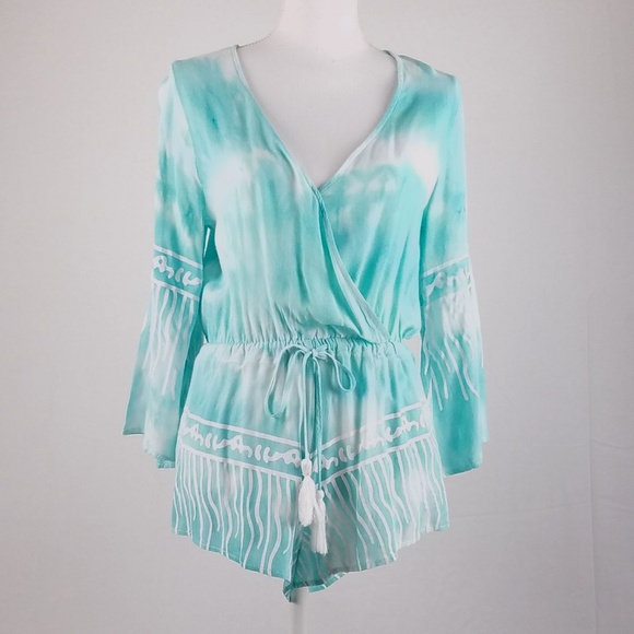 Reverse Pants - NEW REVERSE Beachy Blue Tie Dye Boho Tassel Romper